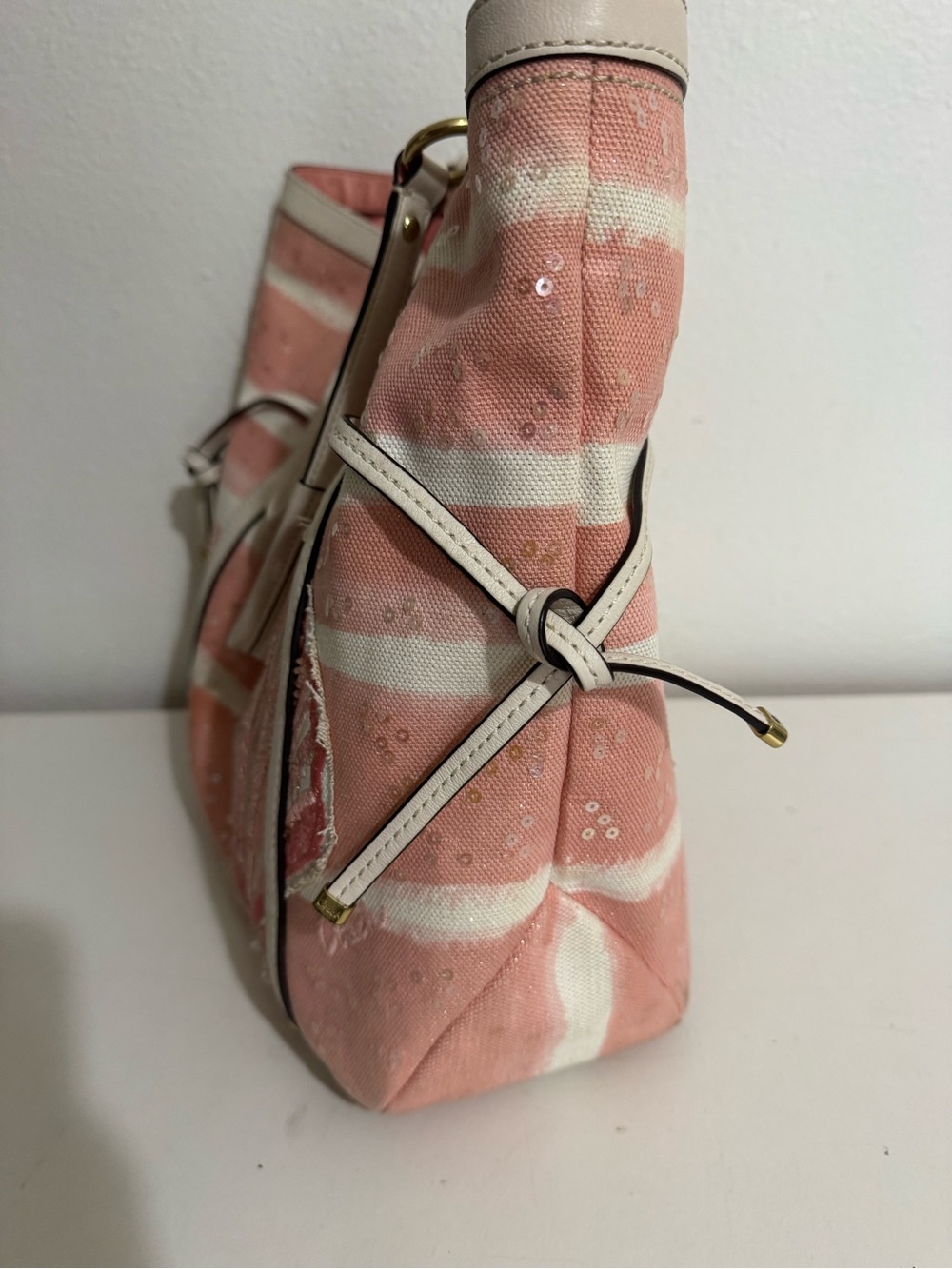 Coach RARE Y2K Audrey Motif Canvas Seashell Medium Cinched Tote - Picture 3 of 16
